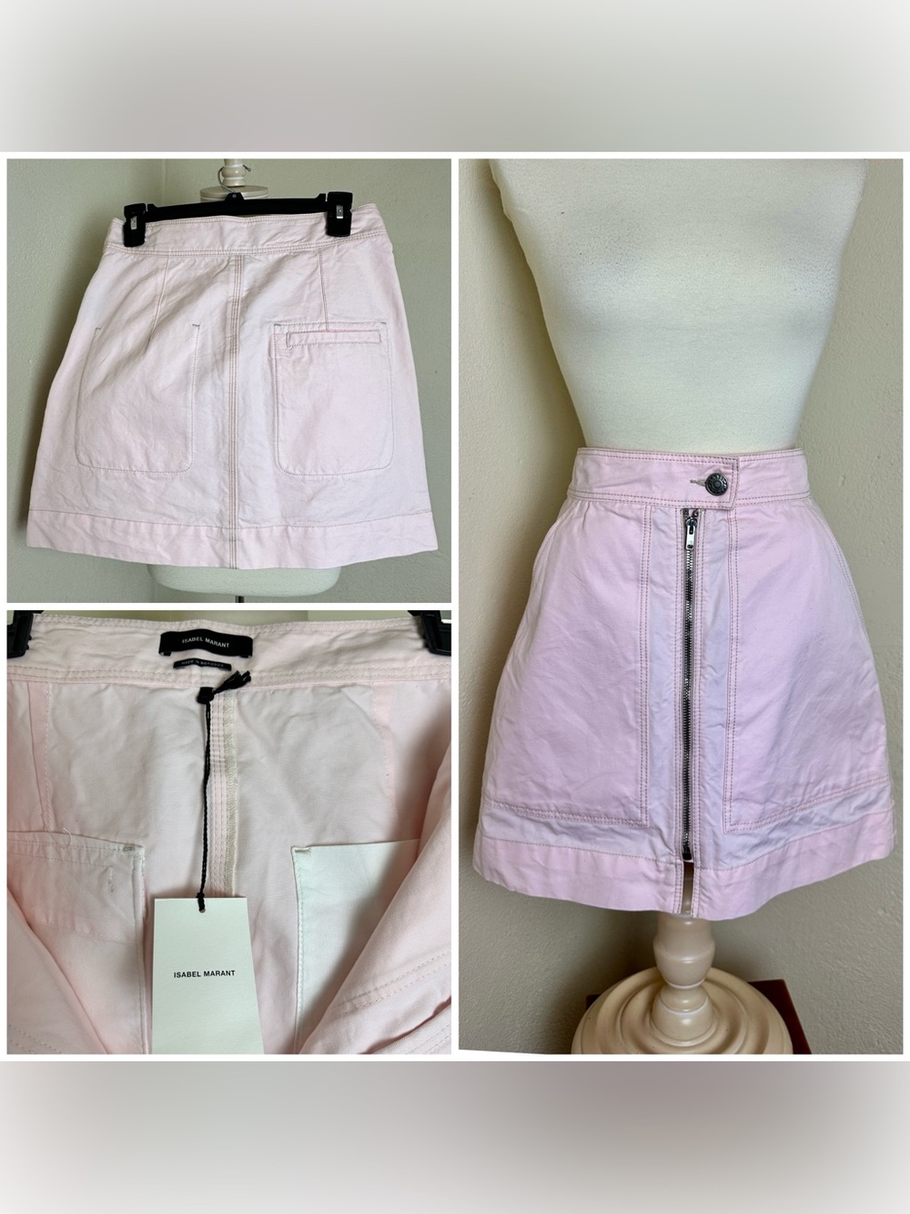NWT! ISABEL MARANT Zip Front ETOILE Pink Cotton Utility Skirt Sz 40 $185 READ